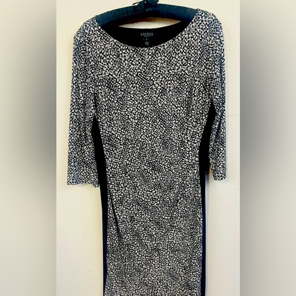 Lauren Ralph Lauren Dresses & Skirts - Lauren Ralph Lauren Black White Long Sleeve Side Ruched Dress Womens 14